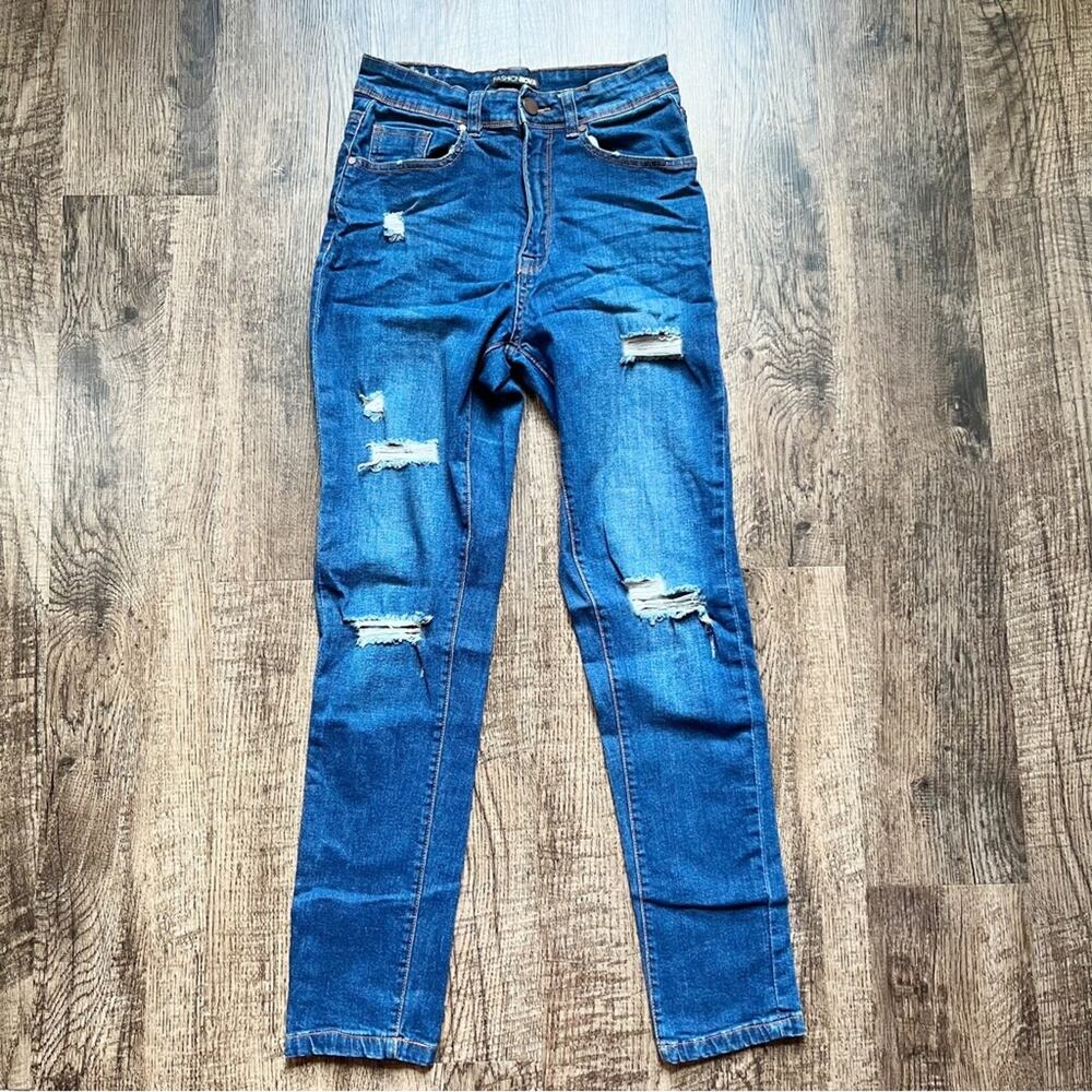 Fashion Nova Women Size 3 Distressed Dark Wash High Rise Skinny Jeans